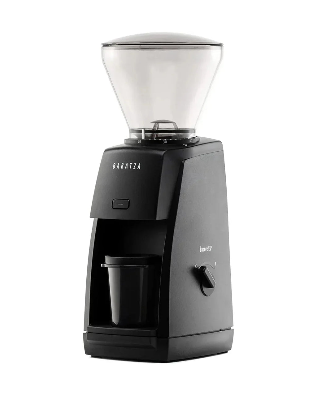 Baratza Encore ESP electric burr coffee grinder in a modern black finish.