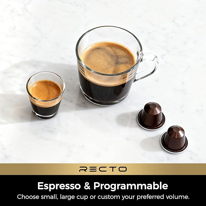 White RectoCafé espresso machine presented in a modern office setting, ready for use.