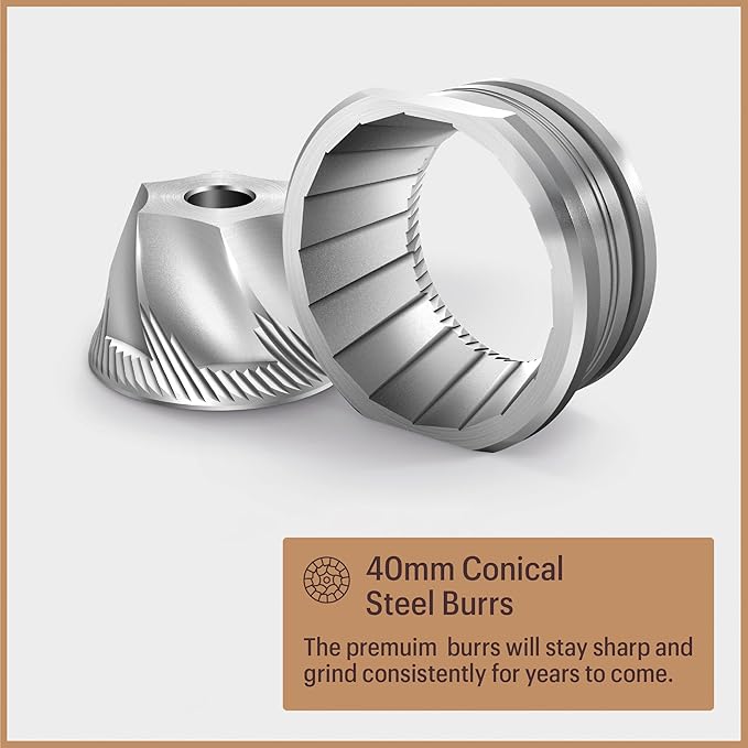 Side view of the black Baratza Encore ESP grinder on a kitchen counter.